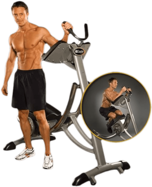 Fitness Instructor Demonstrating Stationary Bike PNG
