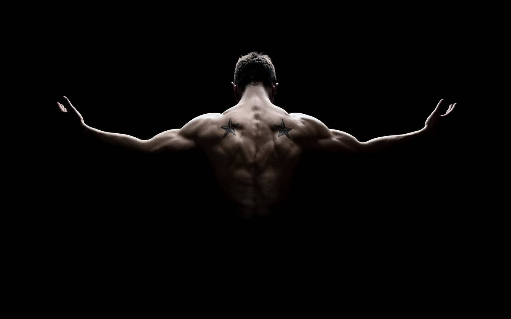 Fitness Muscular Man Rear Shot Background