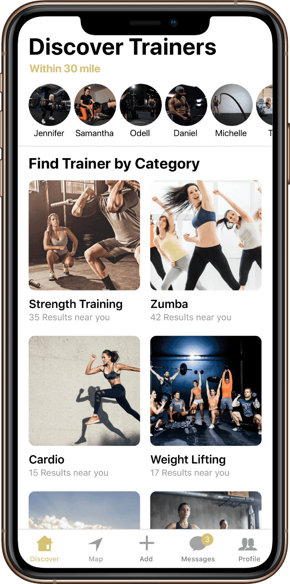 Fitness Trainer Discovery App Screen PNG