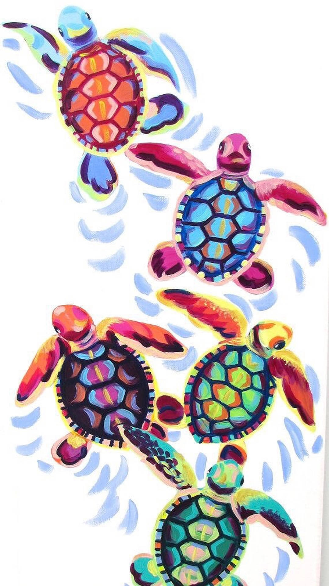 Femfärgglada Sköldpaddor. Wallpaper