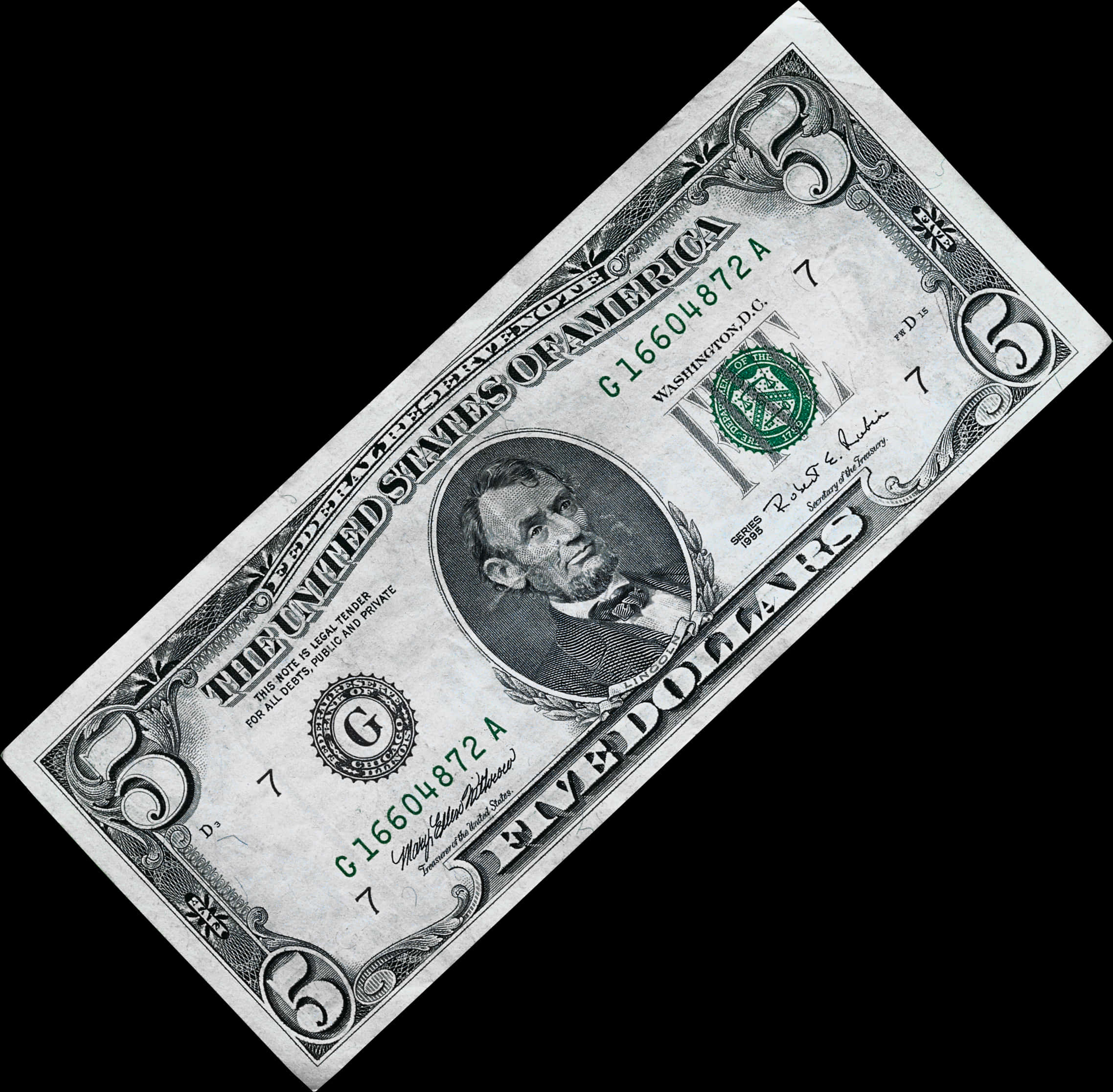 Five Dollar Bill United States Currency PNG