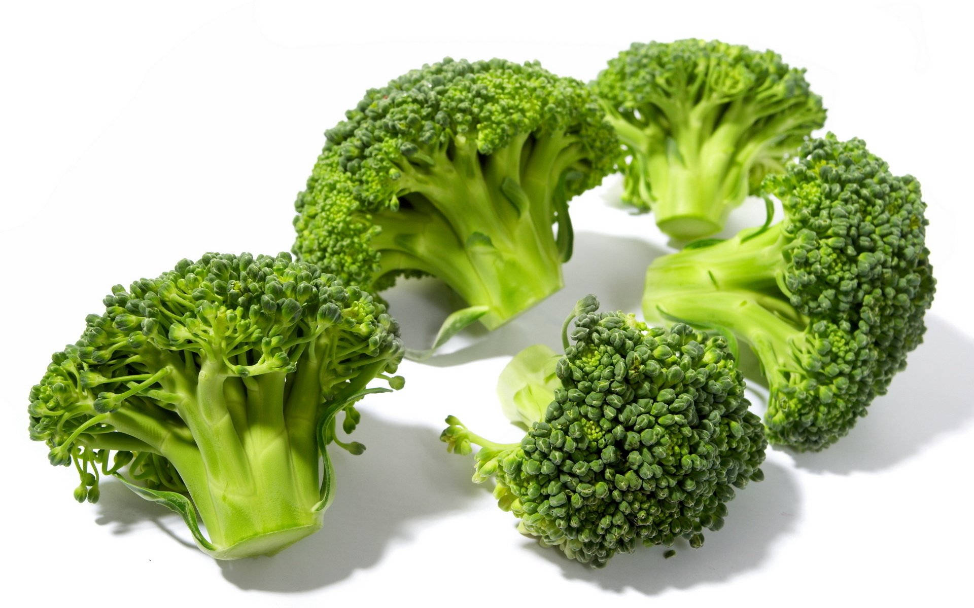 Five Green Broccoli Heads