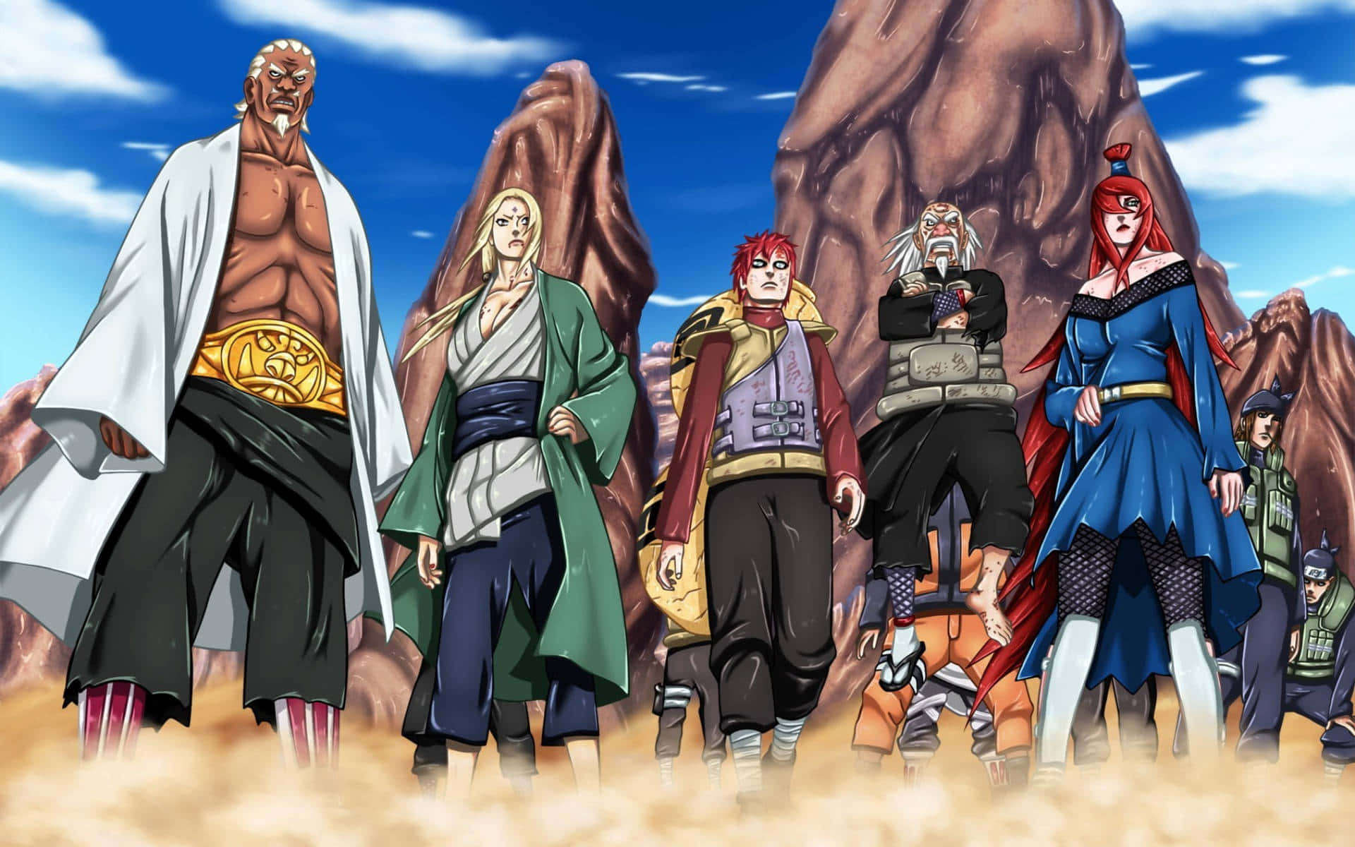 The Five Kage Summit in action, showcasing the leaders of the five great ninja villages. Wallpaper