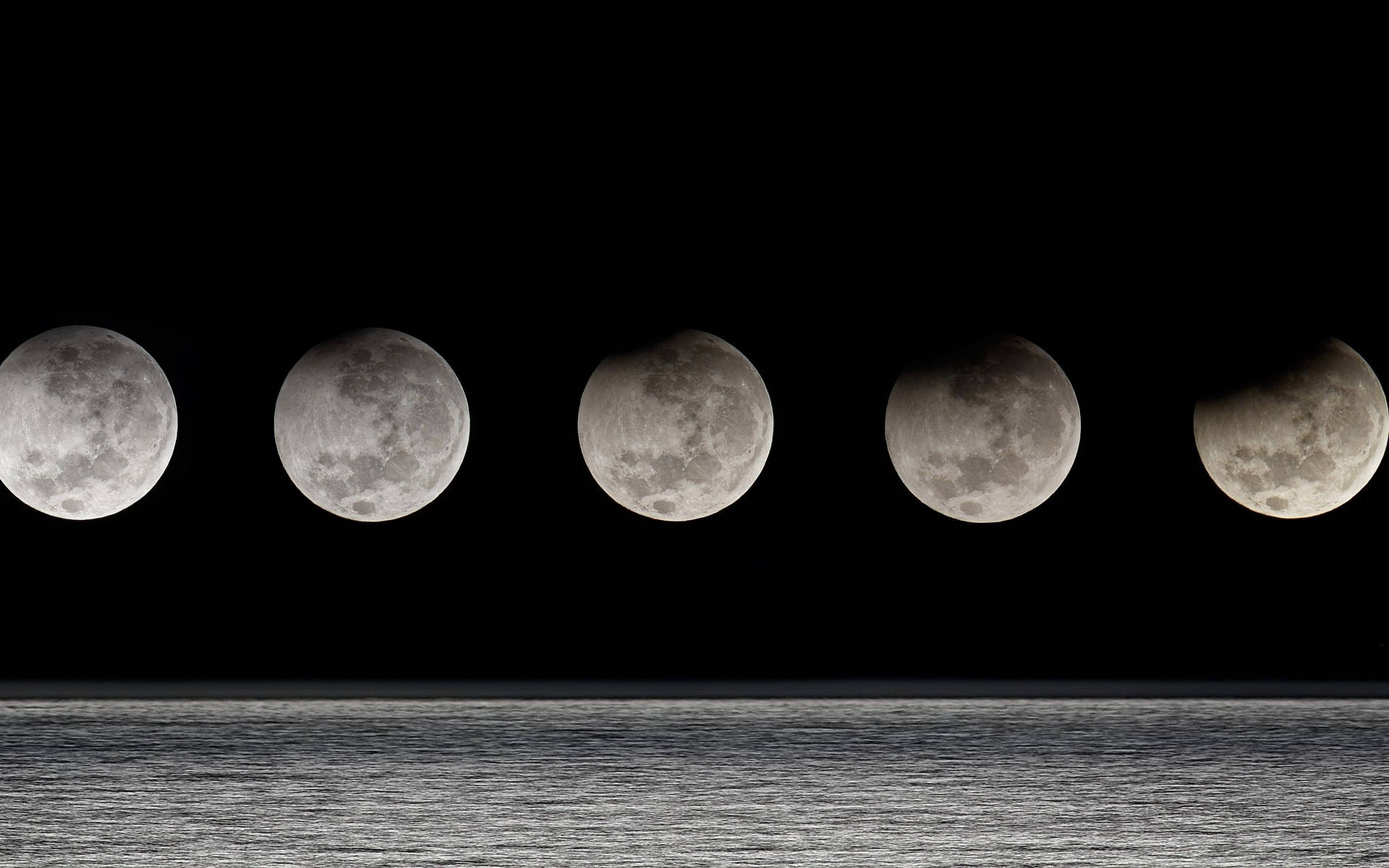Five Moon Phases Above Ocean Wallpaper