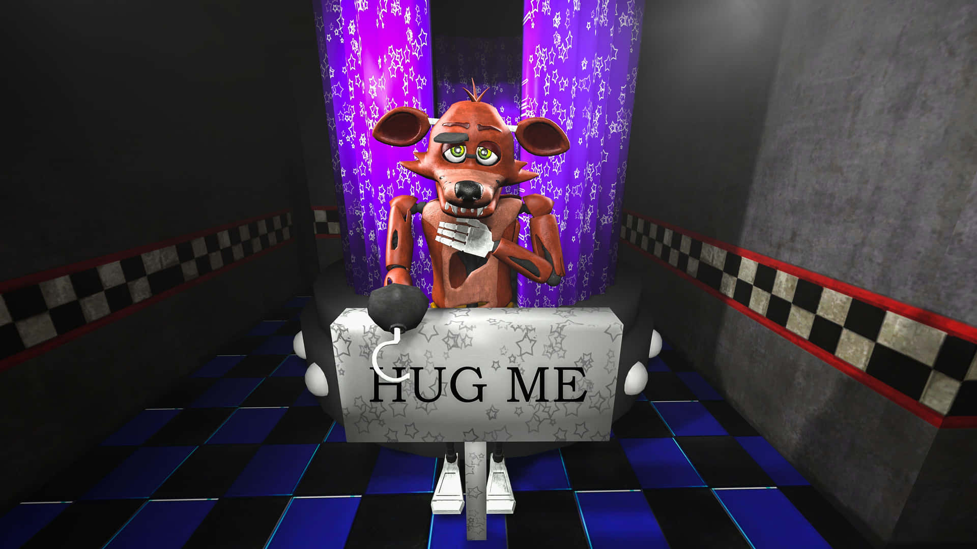 A Cartoon Character Holding A Sign That Says Hug Me
