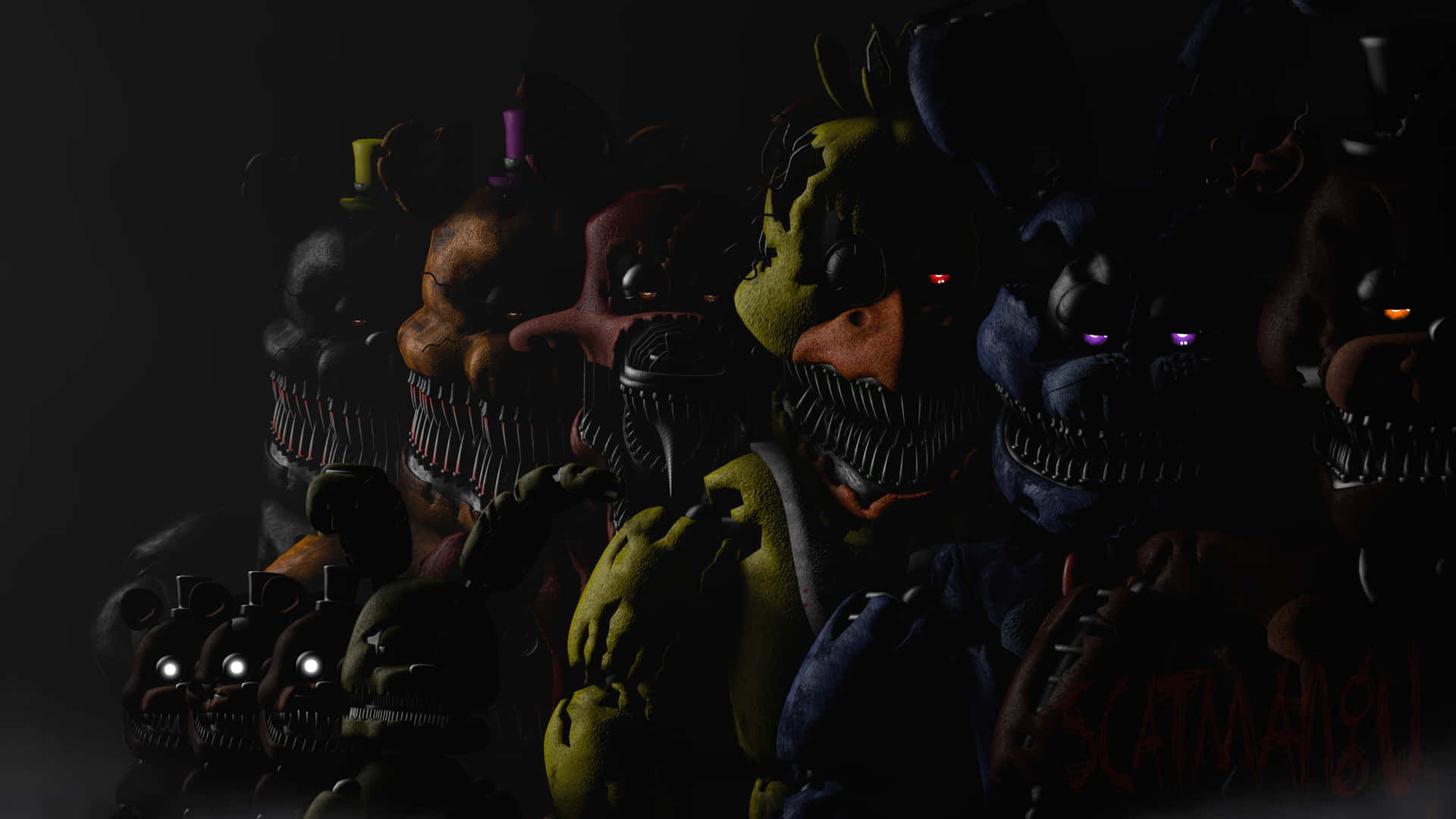 Five Nights At Freddys 4 Lined Up Characters Wallpaper