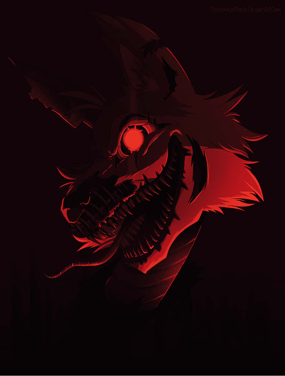 En rød ulvehoved med et rødt lys baggrund. Wallpaper