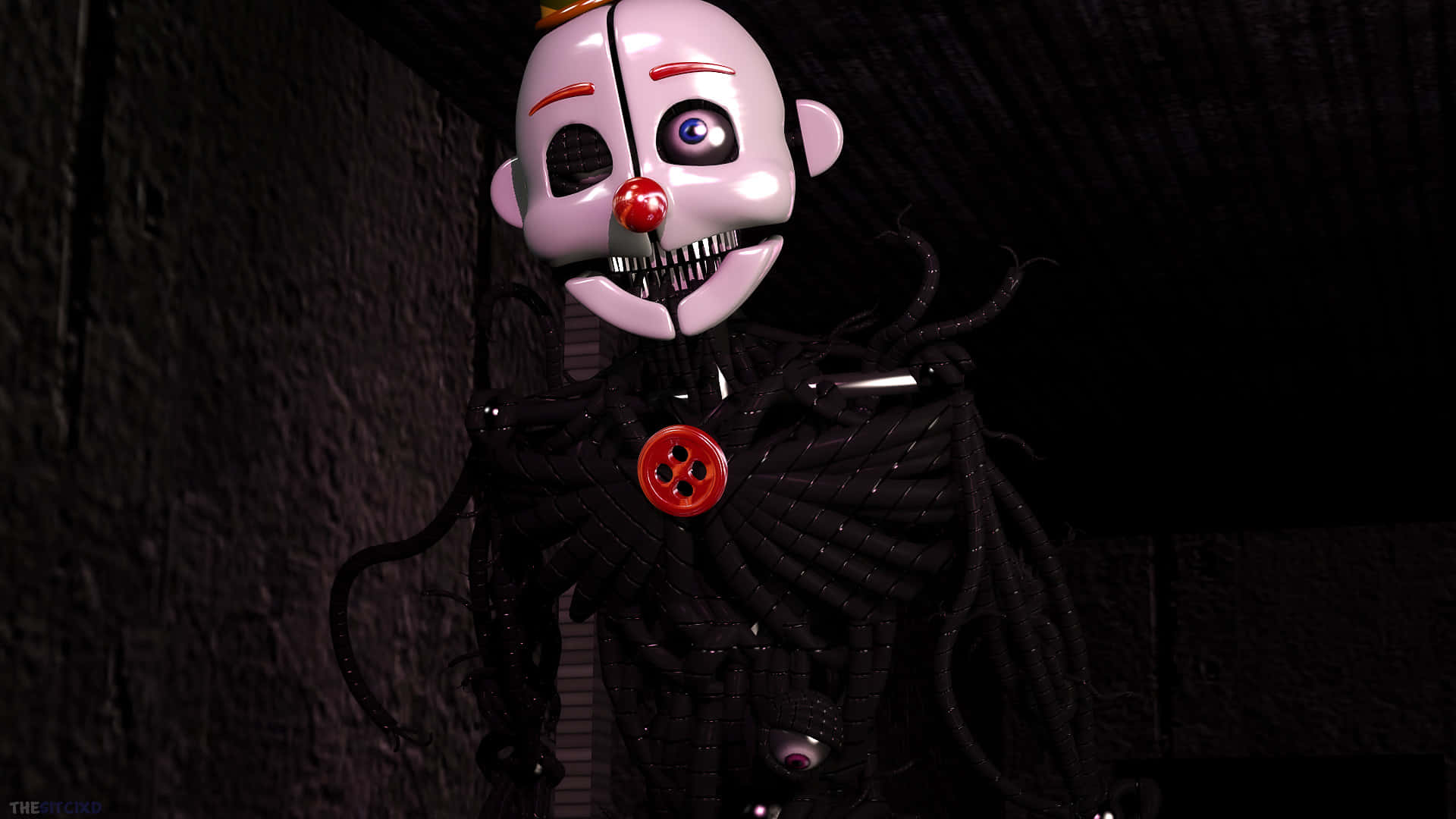 A Creepy Clown Standing In A Dark Room Wallpaper