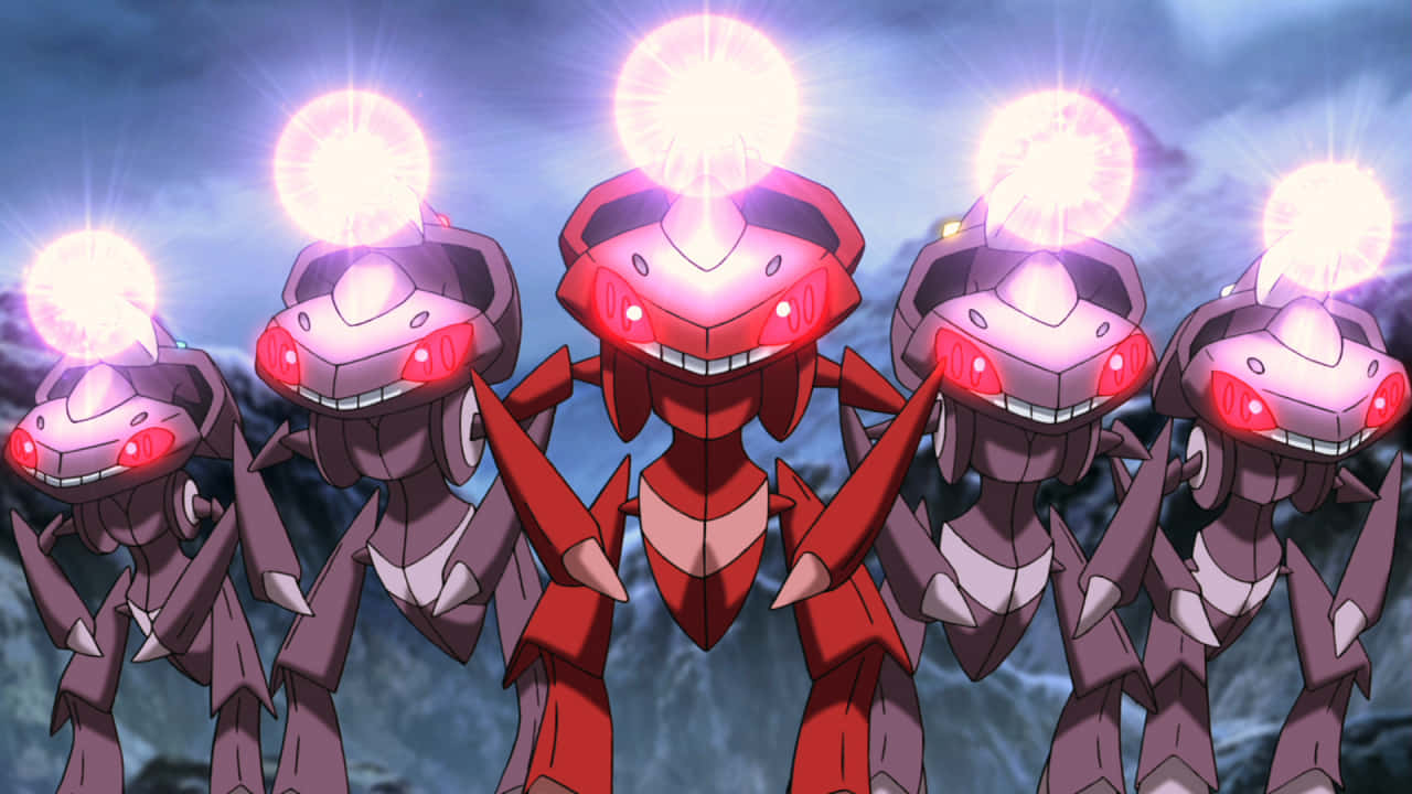 Five Red And Purple Genesect Pokemon Wallpaper