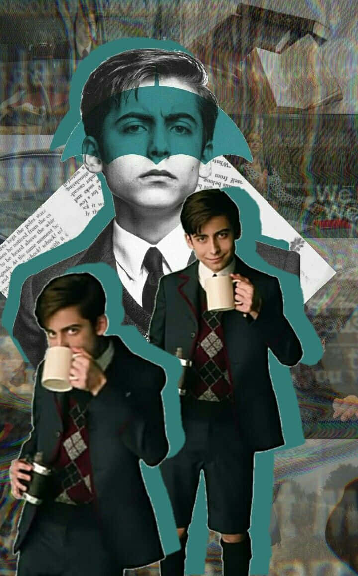 Einecollage Von Einem Mann Im Anzug Und Einer Tasse Kaffee Wallpaper
