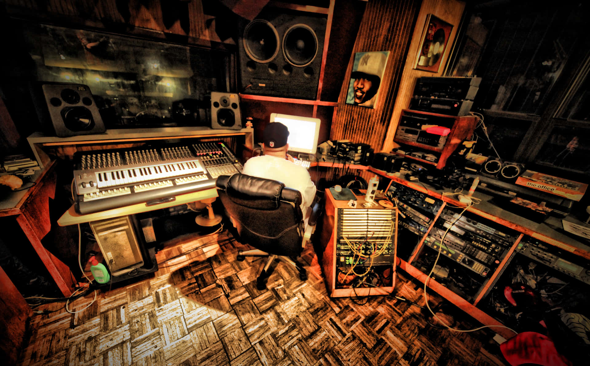 Einmann Sitzt In Einem Aufnahmestudio. Wallpaper