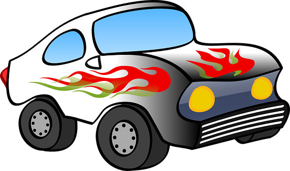 Flame Decorated Cartoon Car PNG