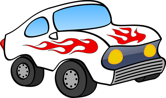 Flame Decorated Cartoon Car PNG