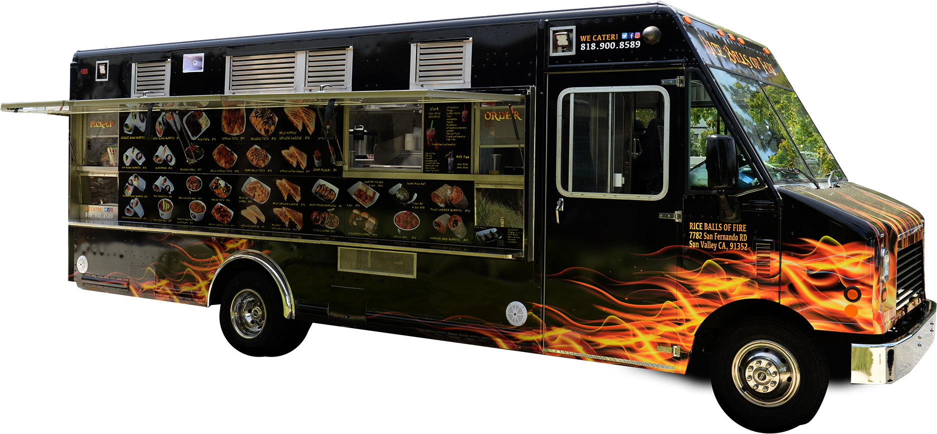 Flame Decorated Food Truck PNG
