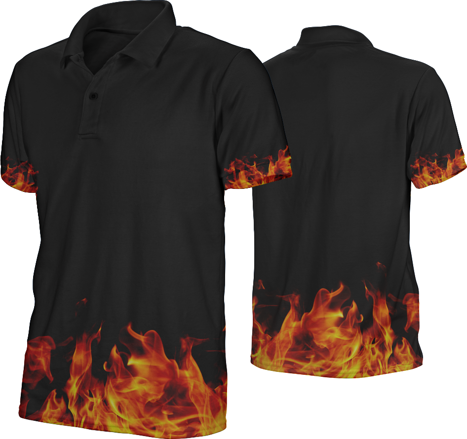 Flame Design Black Polo Shirt PNG