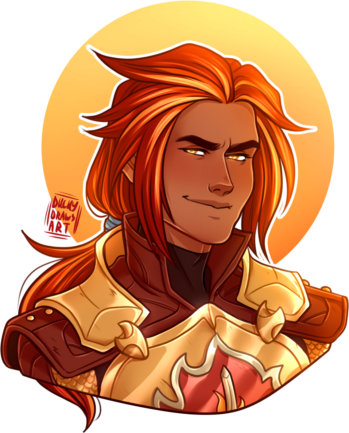 Flame Haired Fantasy Warrior Illustration PNG