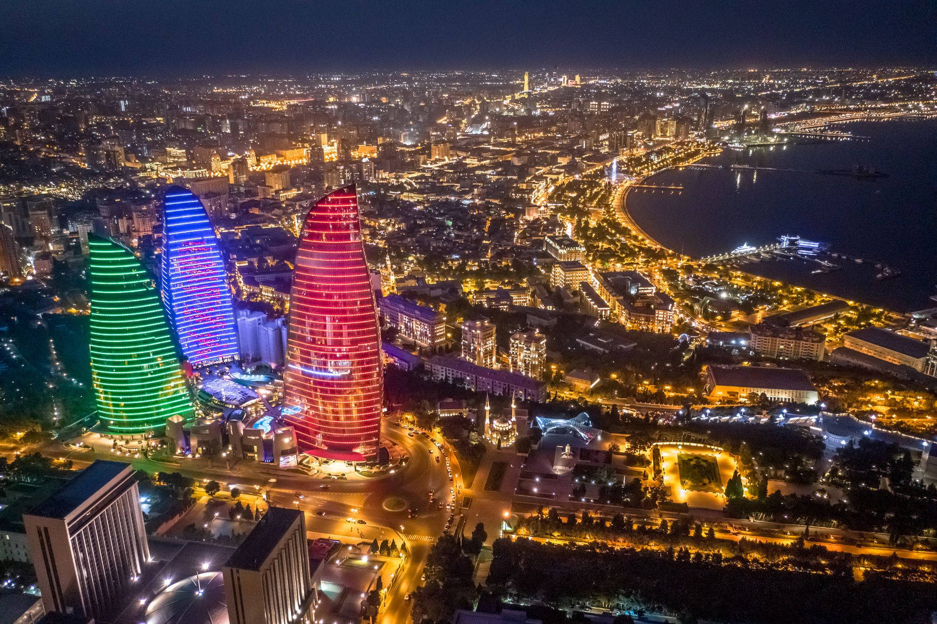 Flame Towers Azerbaijan City At Night Wallpaper