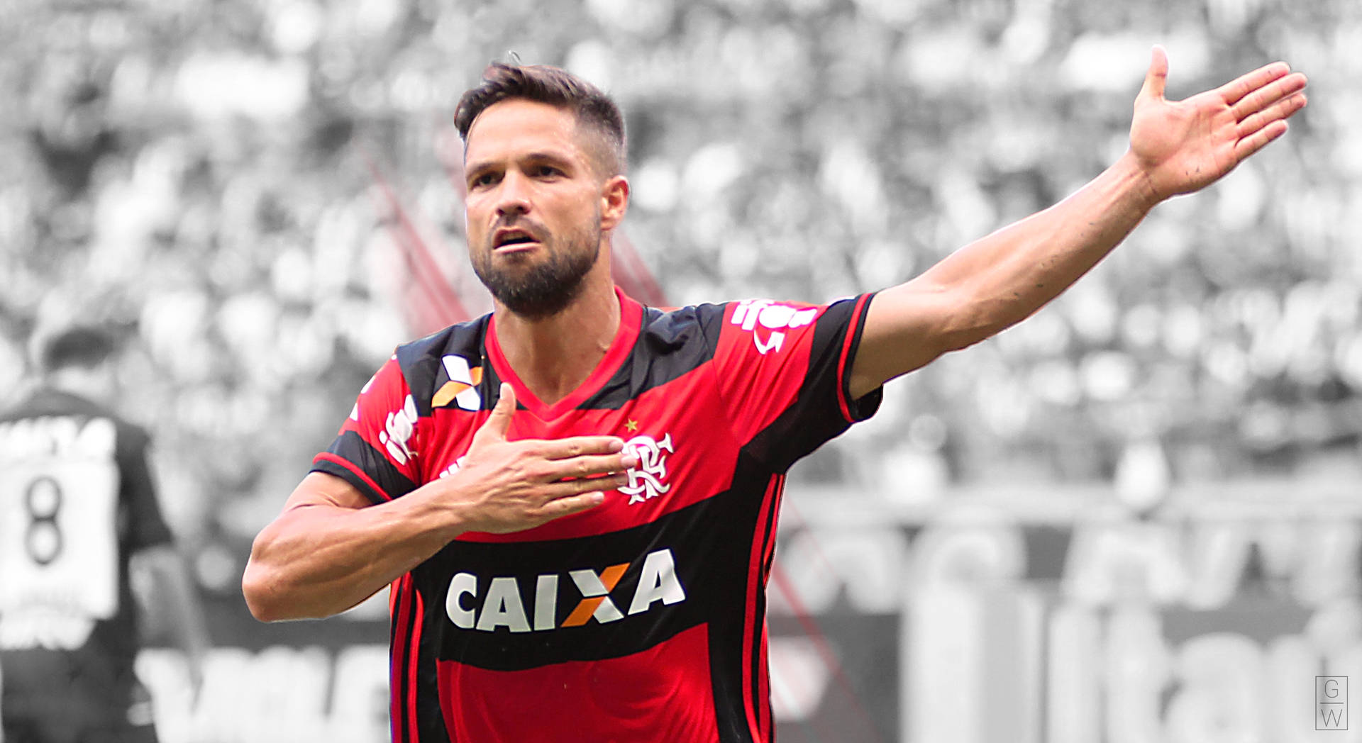 Flamengofc Diego Ribas Berührt Seine Brust Oder Flamengo Fc Diego Ribas, Der Seine Brust Berührt Wallpaper