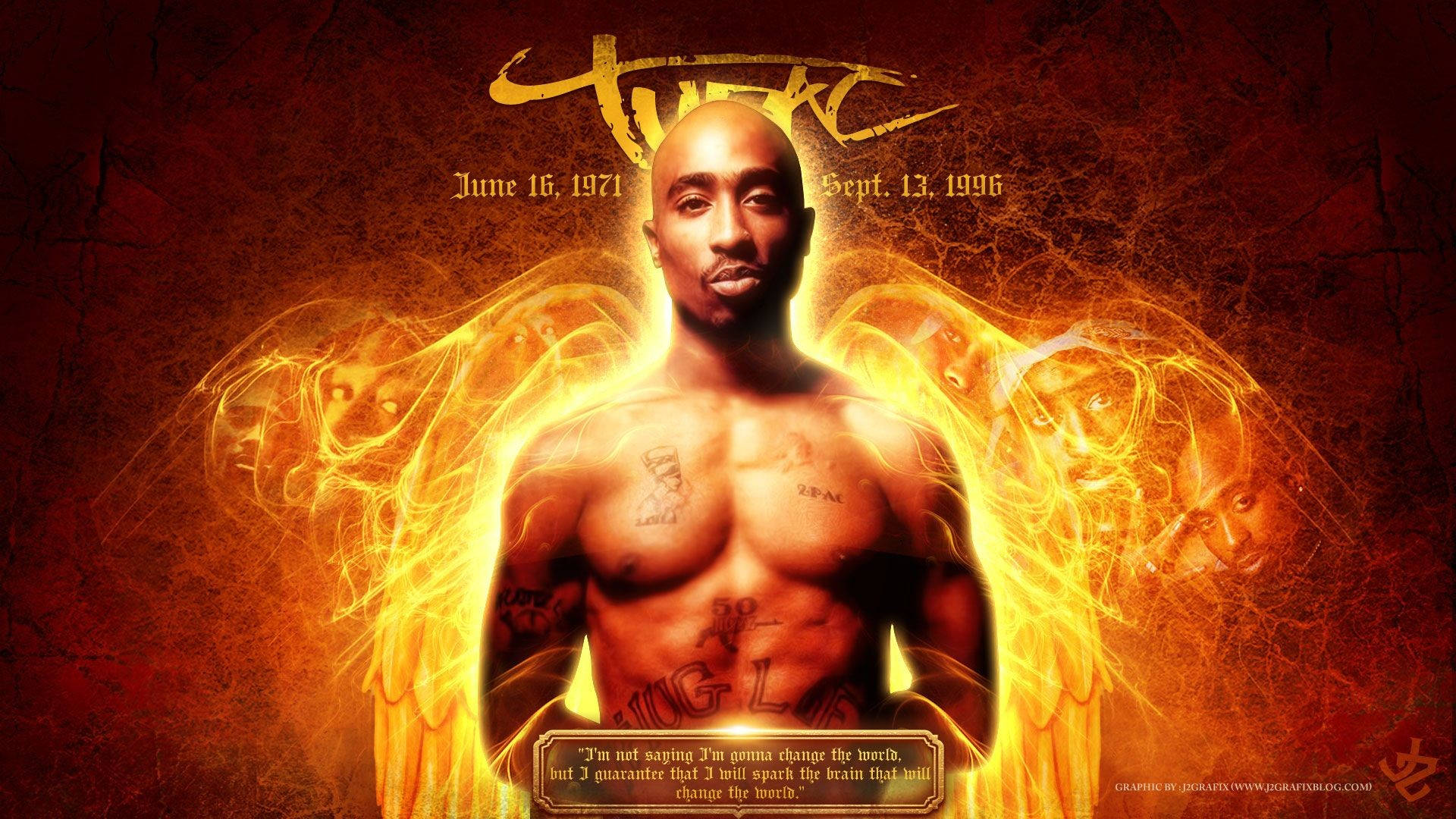 Flaming Angel 2pac Red Background Wallpaper