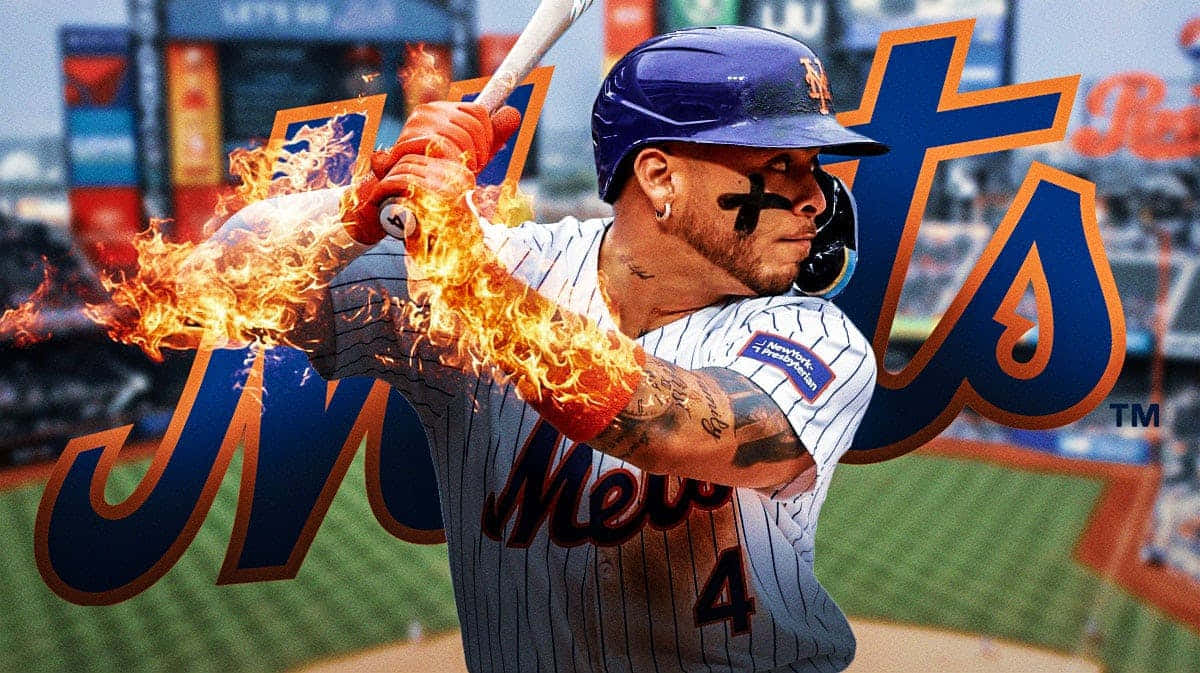 Flaming Bat Baseball Player Mets Wallpaper