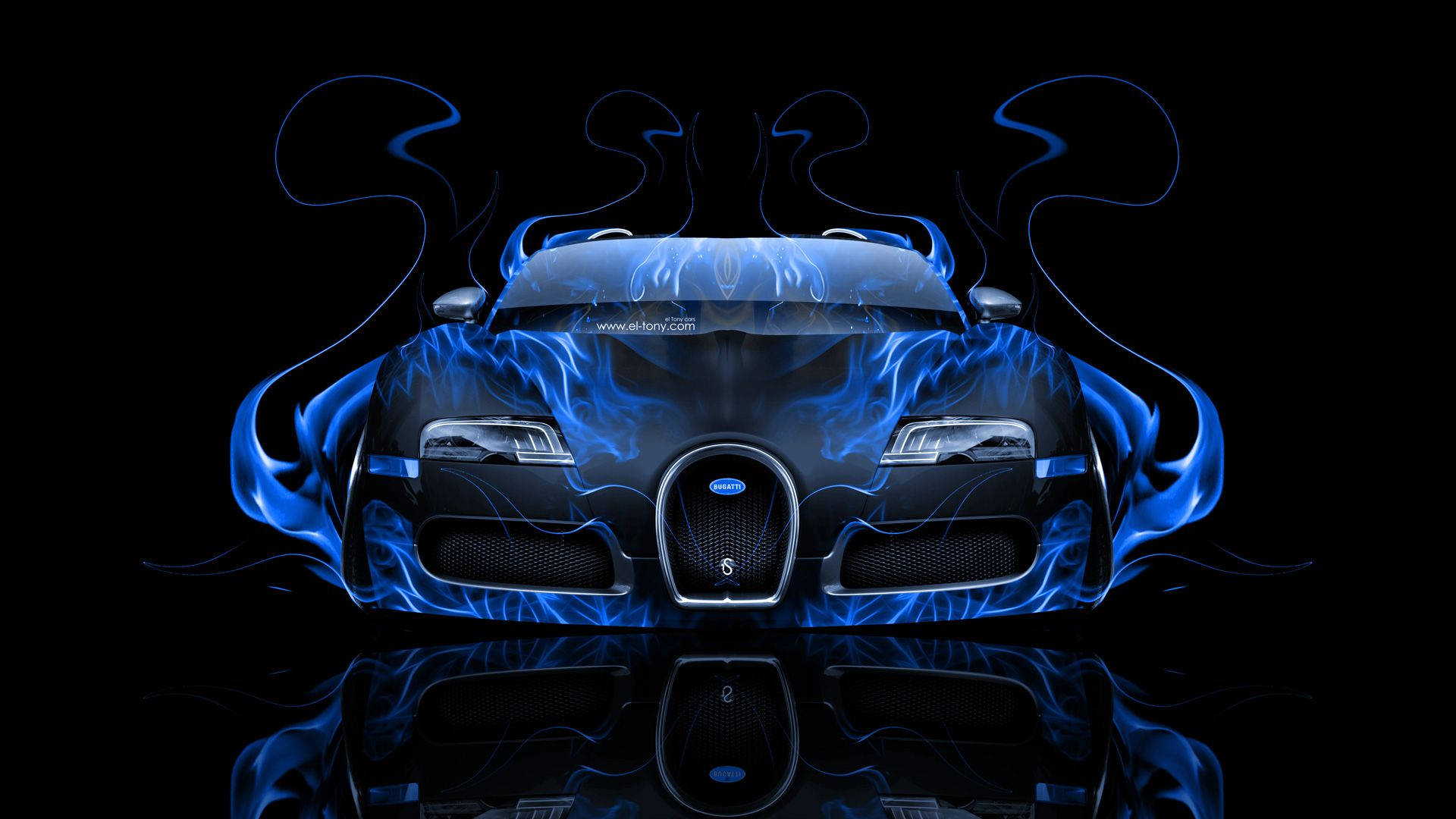 Flaming Blue Black Bugatti Wallpaper