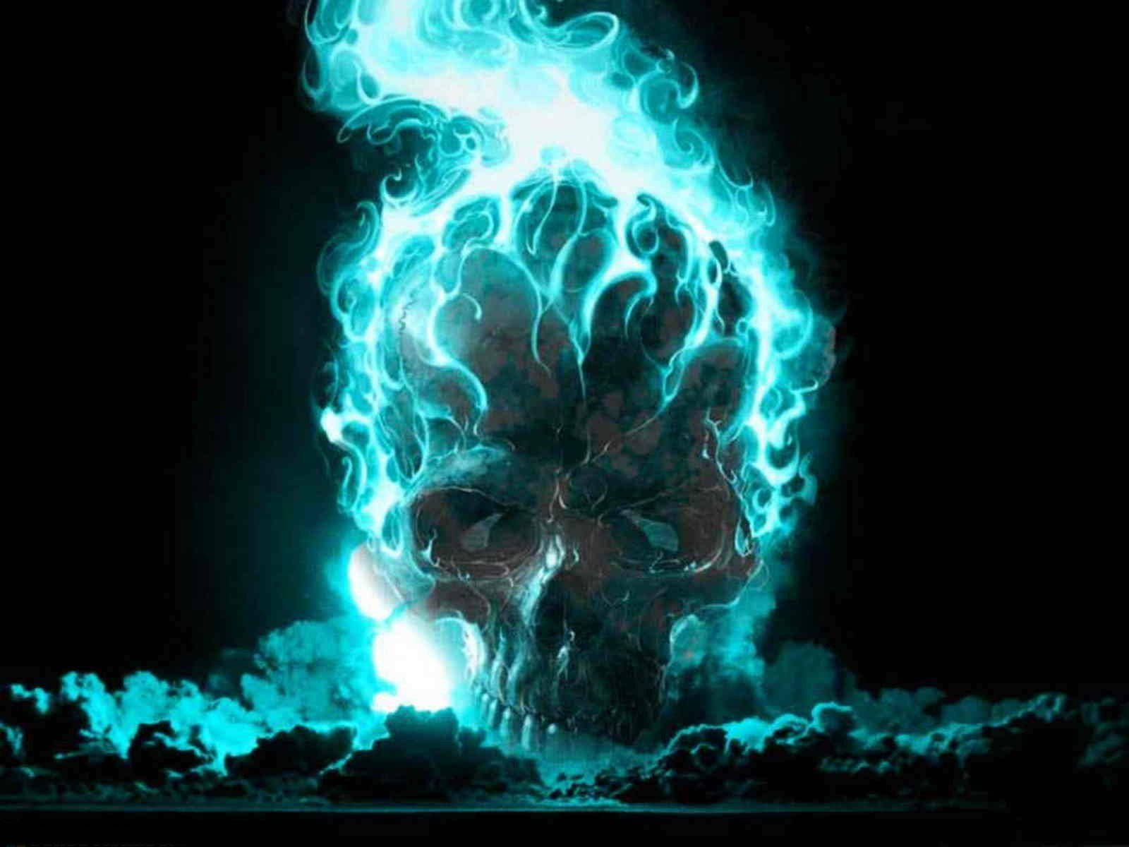 Flammende Blå Ghost Rider Skull Wallpaper