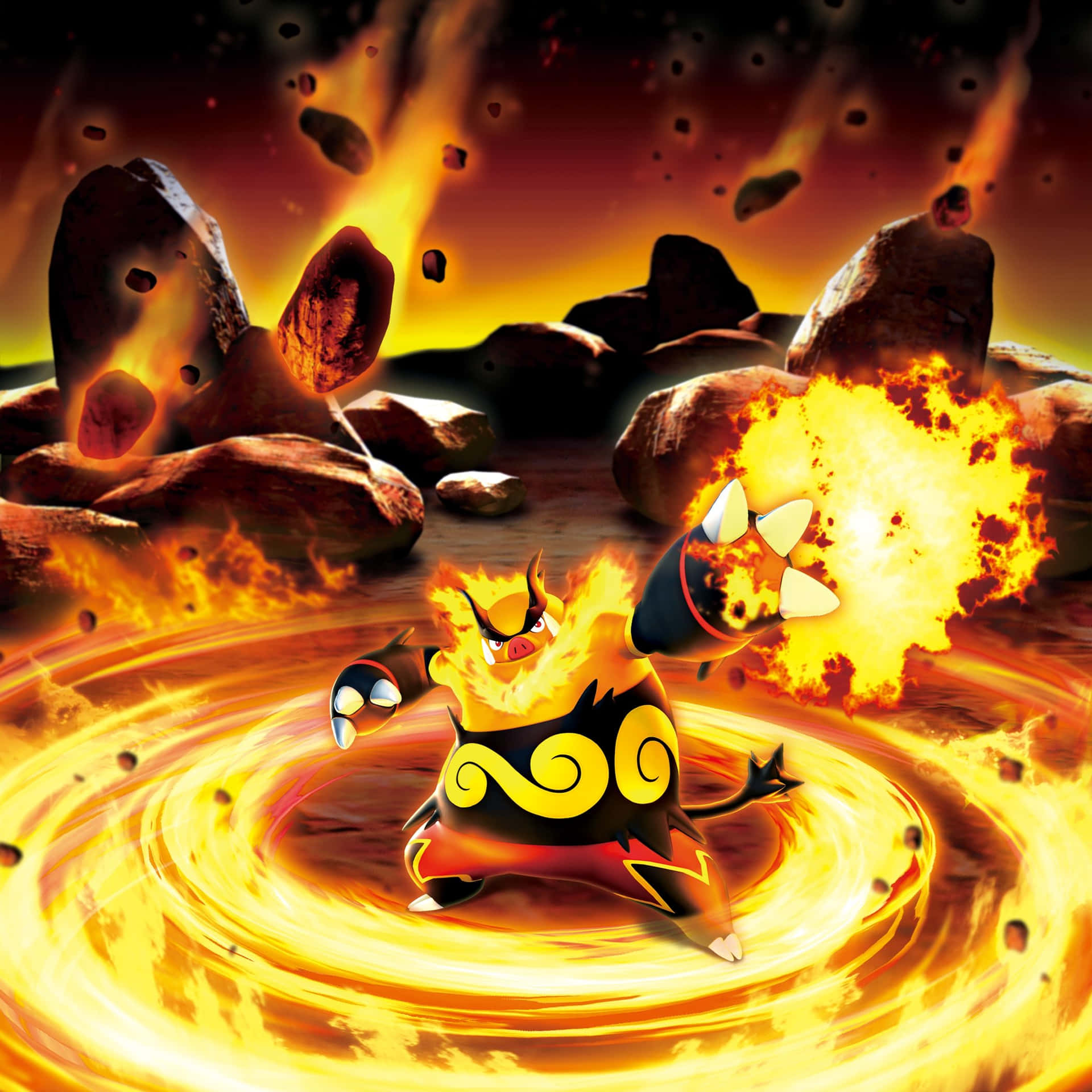 Flaming Emboar Surrounded With Fire Wallpaper