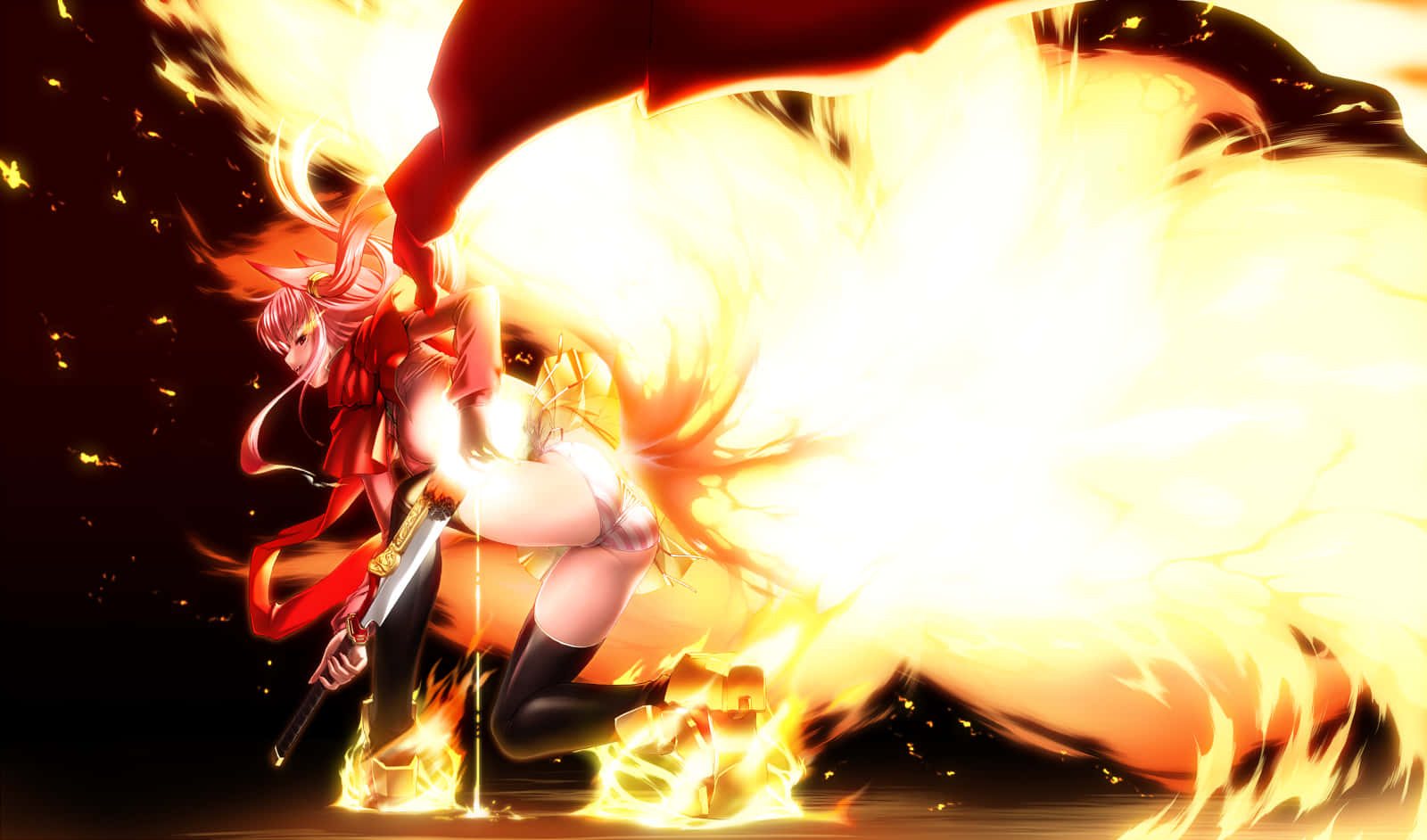 Flaming_ Fox_ Girl_ Anime_ Artwork Wallpaper