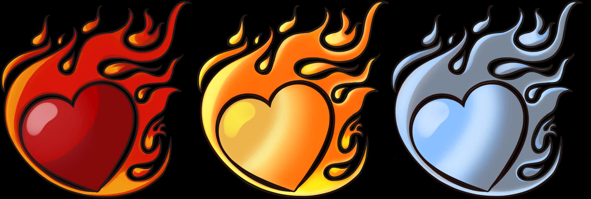 Flaming_ Hearts_ Triptych PNG