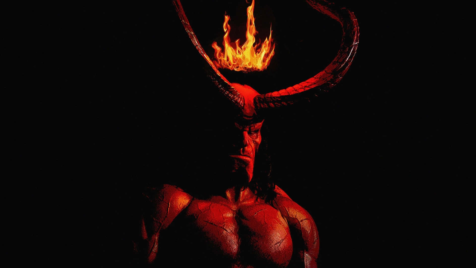 Flaming Horned Hellboy Wallpaper