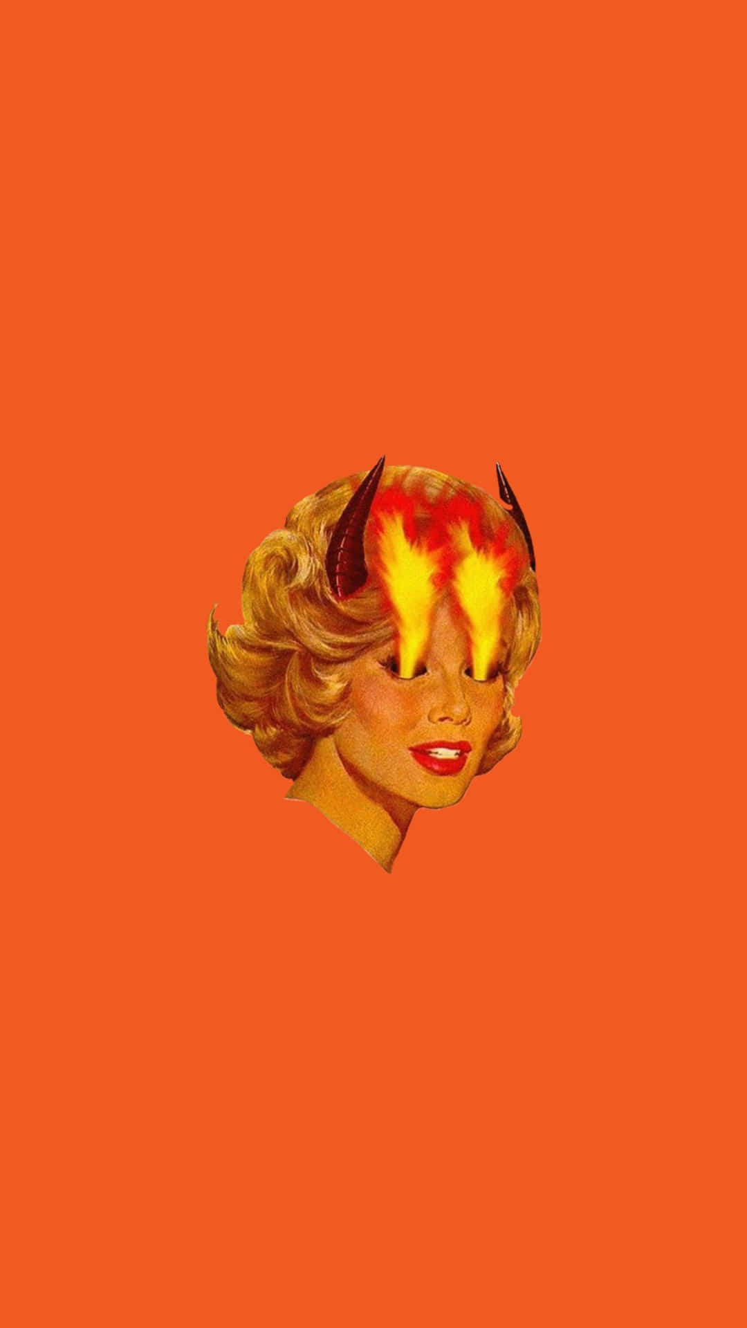 Flaming Horns Vintage Portrait Orange Background Wallpaper