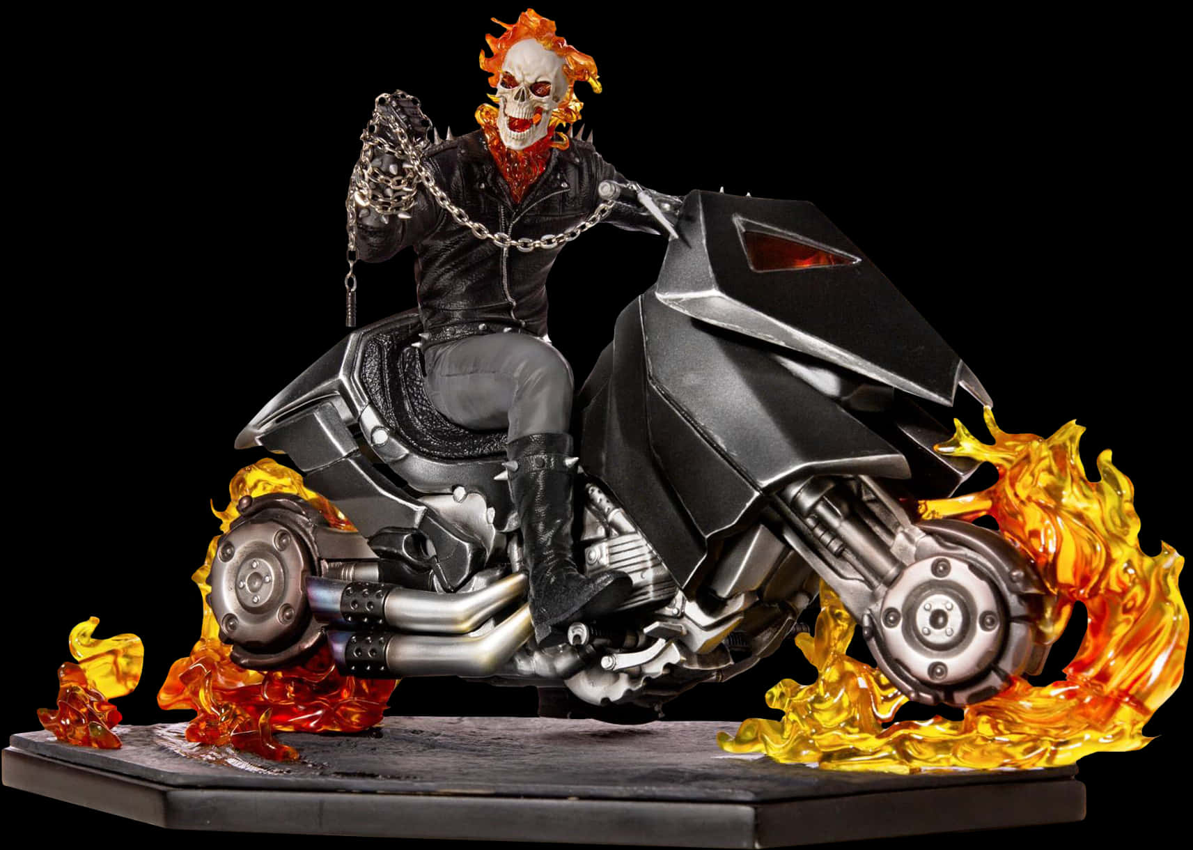 Flaming Motorcycle Ghost Rider Figurine PNG