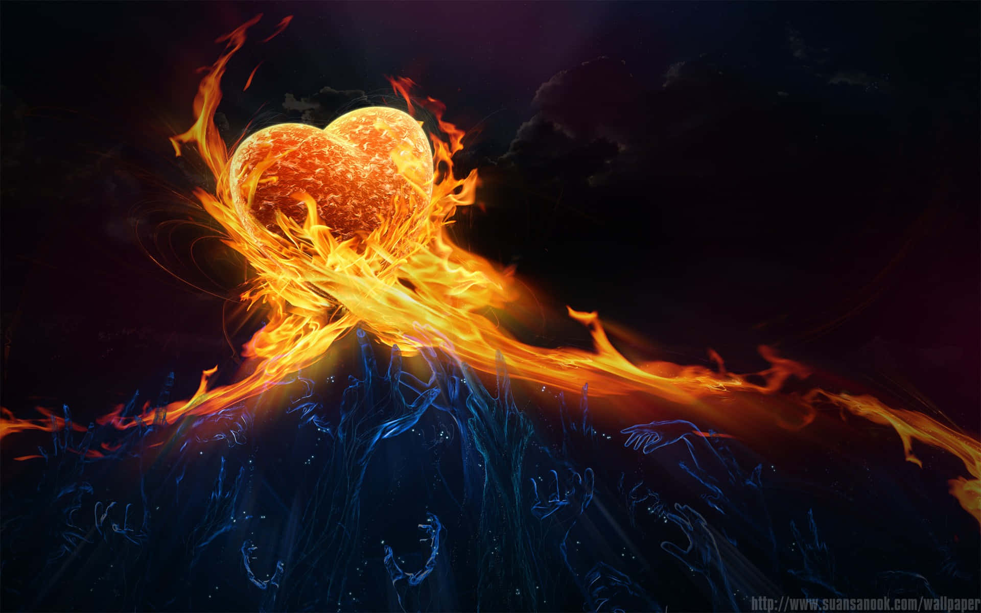 Flaming Passionate Heart Wallpaper