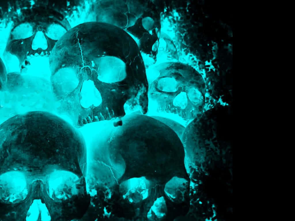 A Group Of Skulls In Blue Light Wallpaper