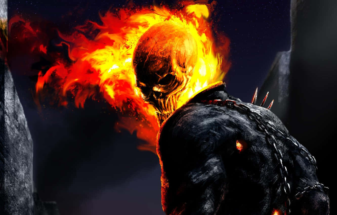 Harness the Blazing Power of the Flaming Skull Wallpaper