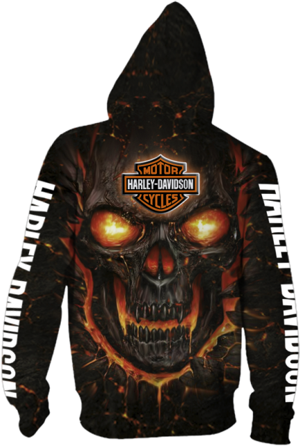 Flaming Skull Hoodie Harley Davidson PNG