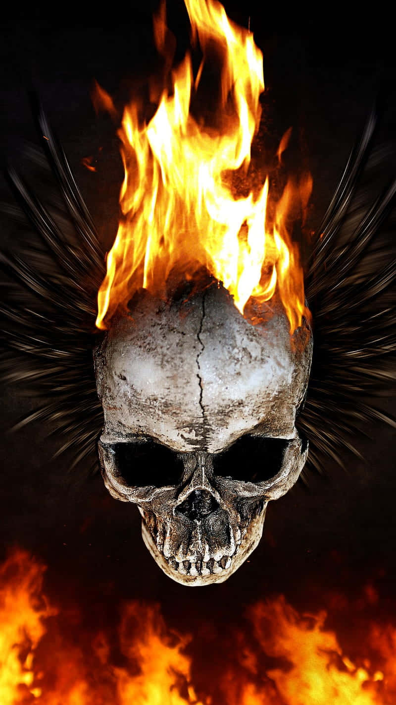 Unleash The Flaming Skull Of Power Wallpaper