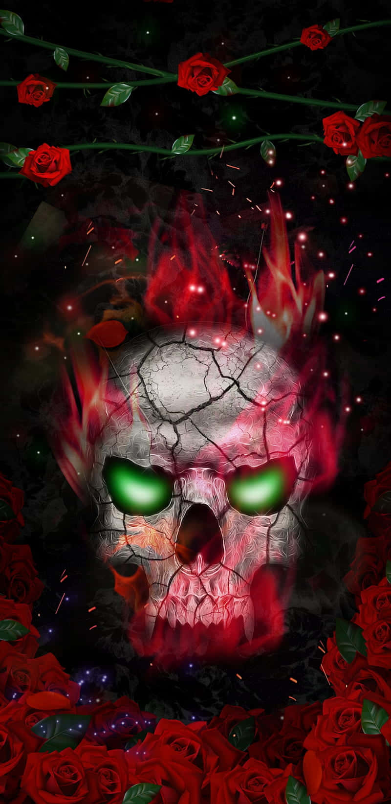Flaming Skull in the Twilight Sky Wallpaper