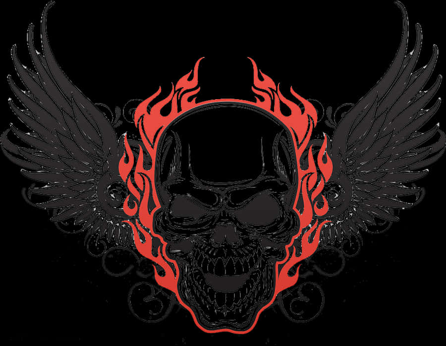 Flaming Skullwith Wings Artwork PNG