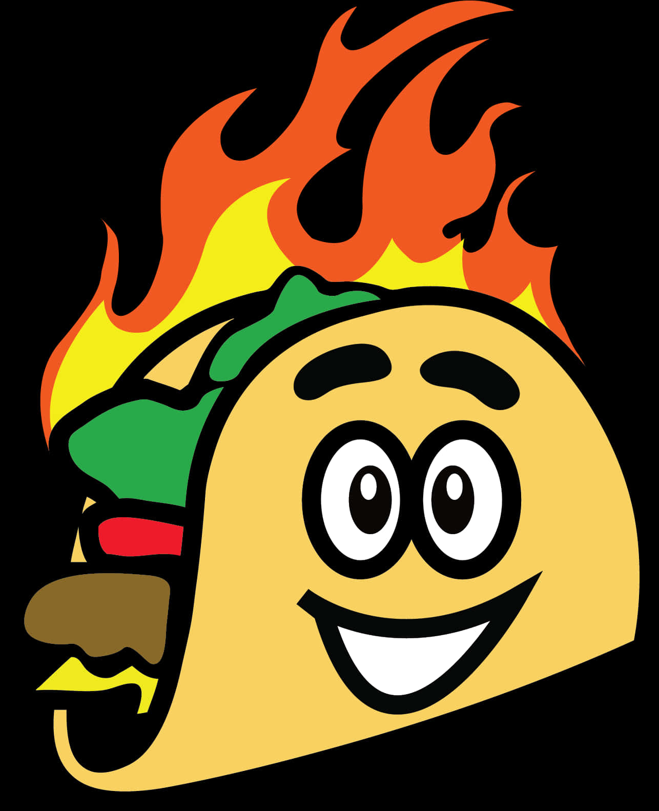 Flaming Smiling Taco Cartoon PNG