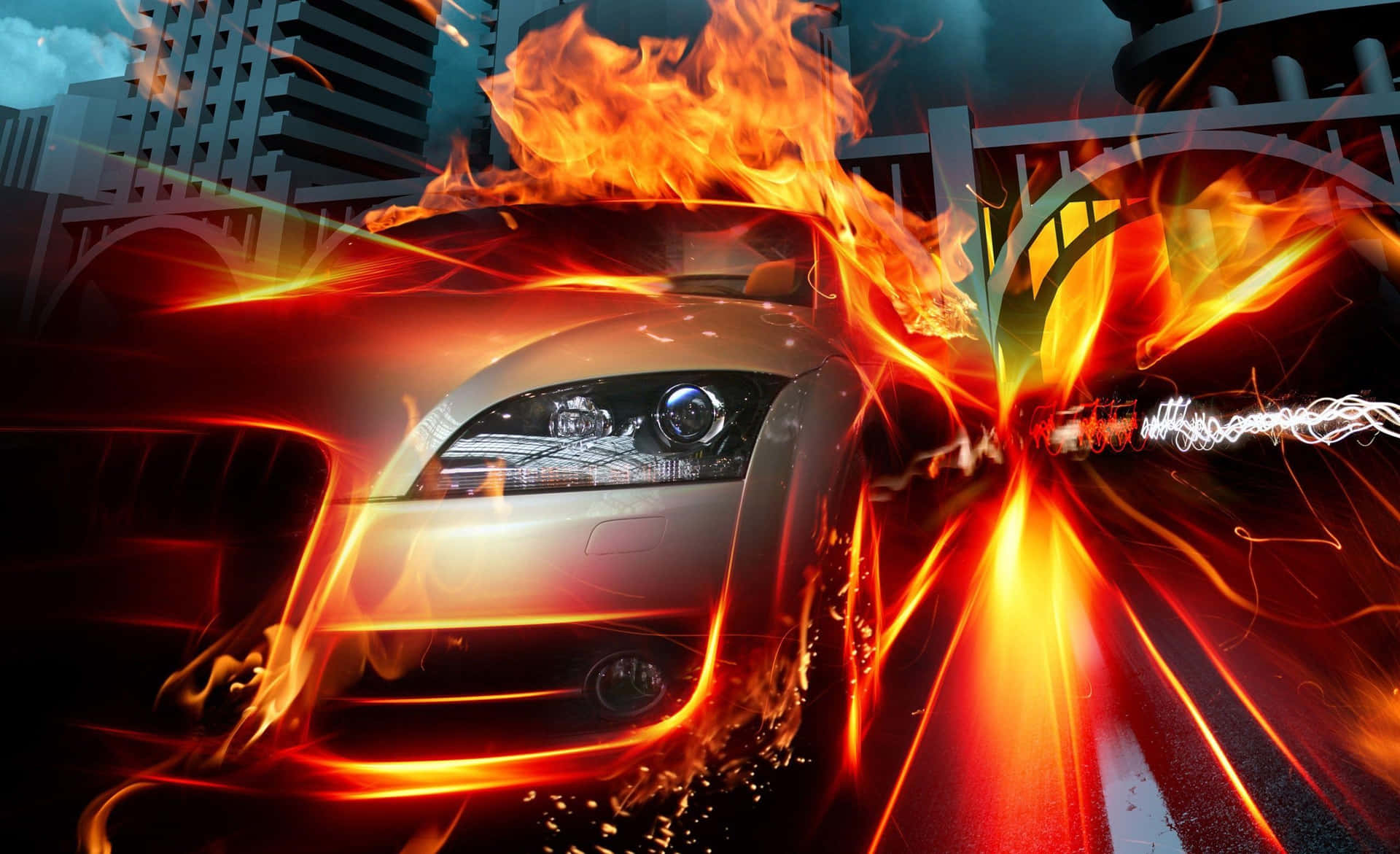 Flaming Speed Car Artwork Wallpaper