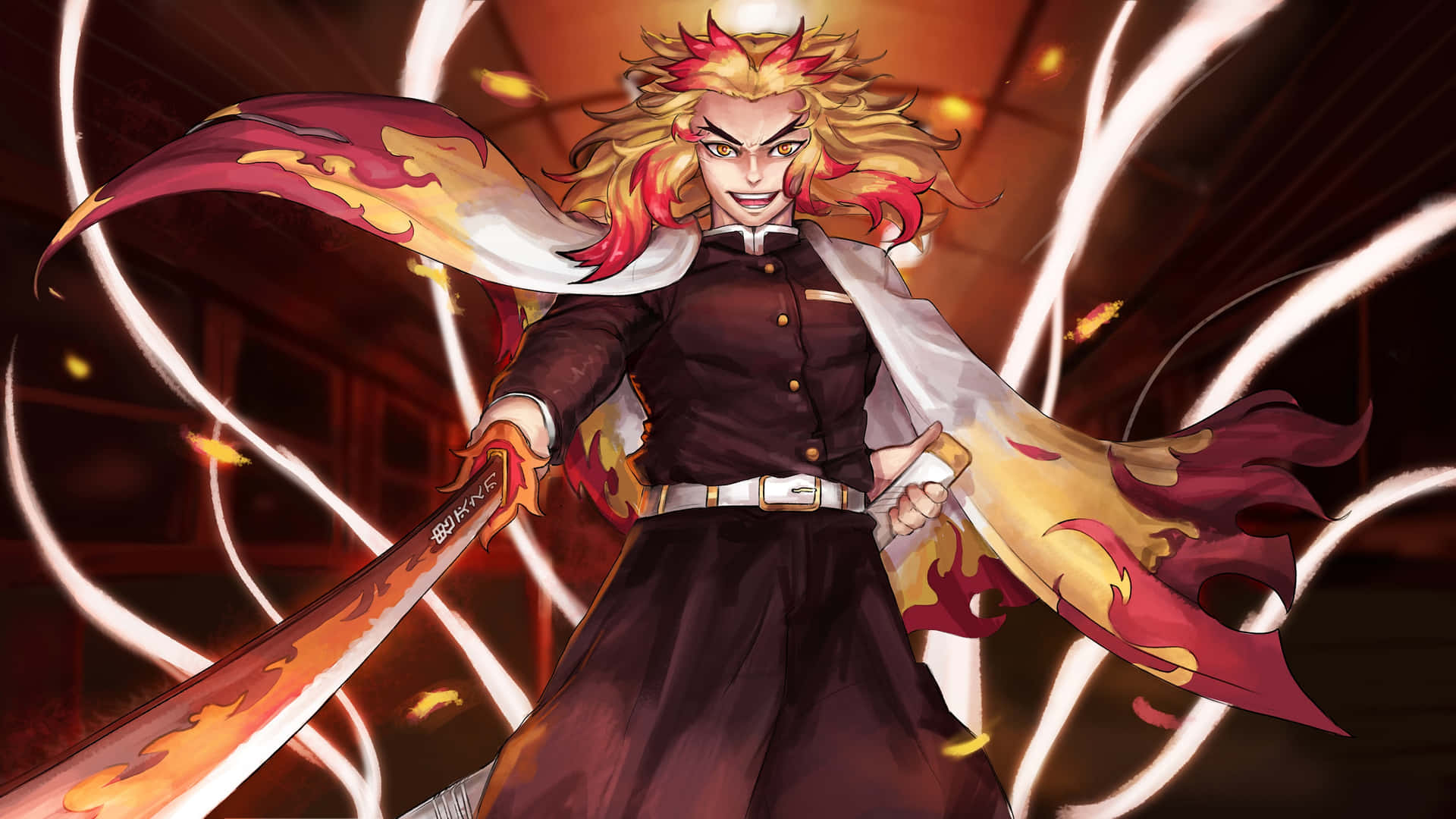 Flaming Sword Demon Slayer Character Wallpaper
