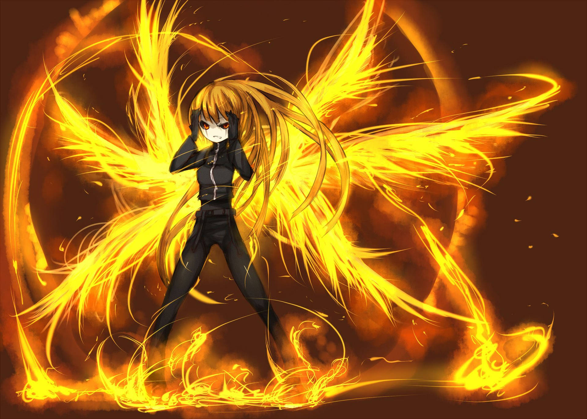 Flaming Wings Over The City Wallpaper