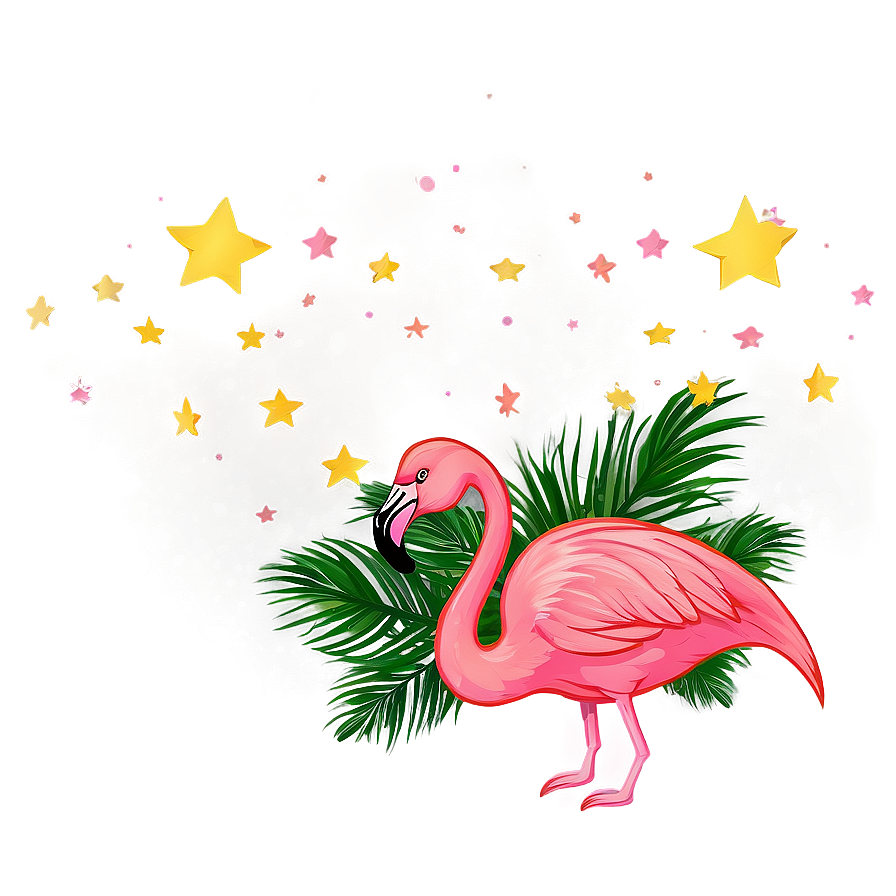 Flamingo And Stars Night Png 05062024 PNG
