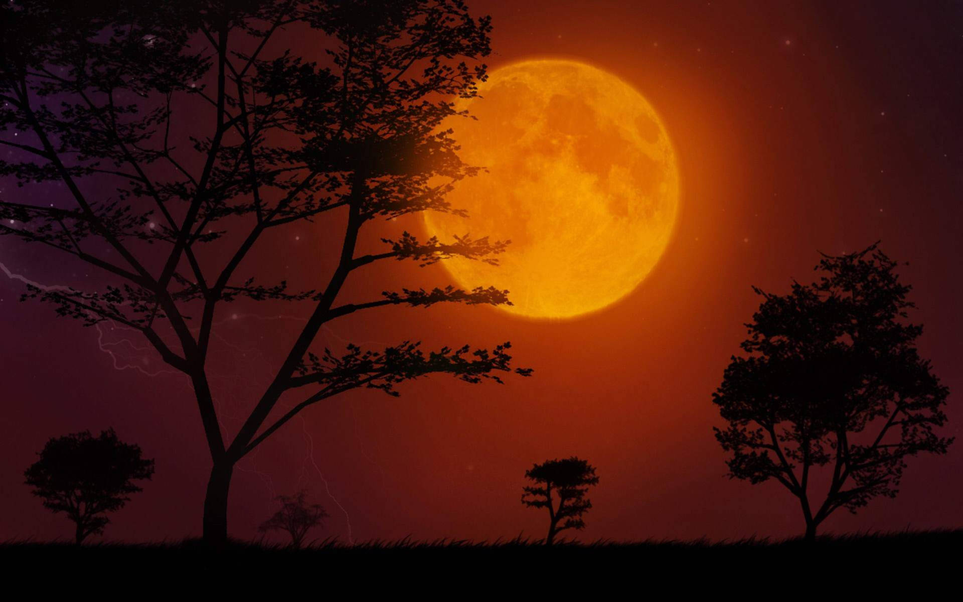 Flammende Måne Nattehimmel Wallpaper
