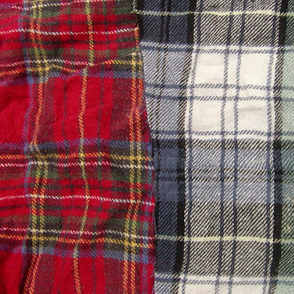 a plaid fabric with red, blue, and green