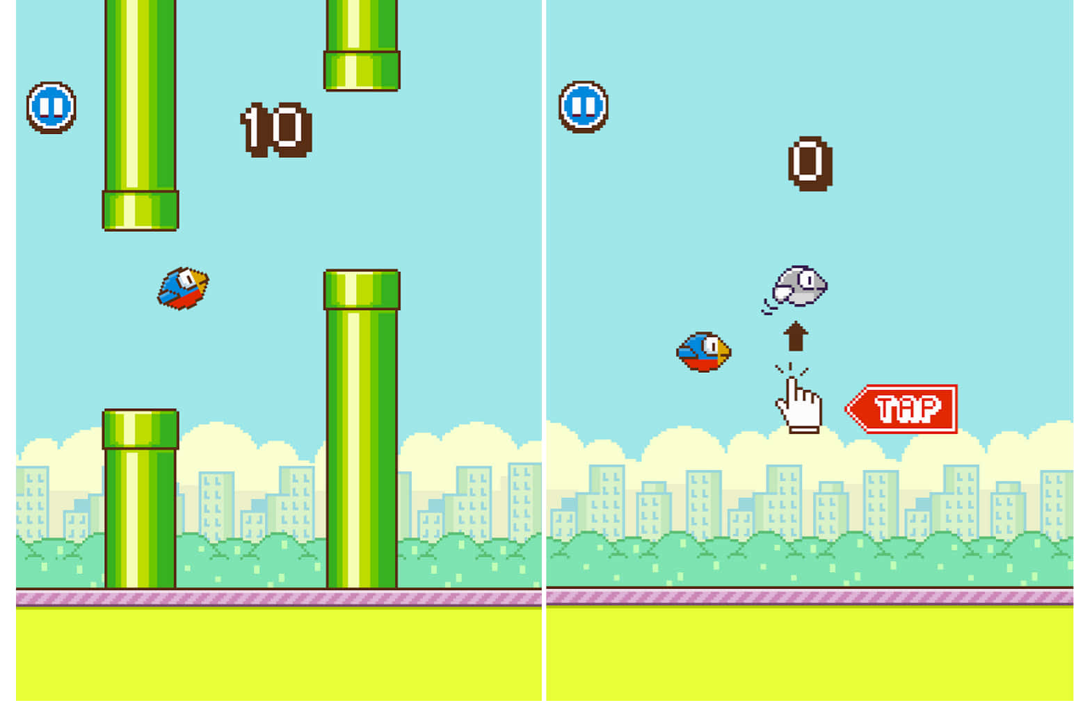Screenshots of the Flappy Bird game.