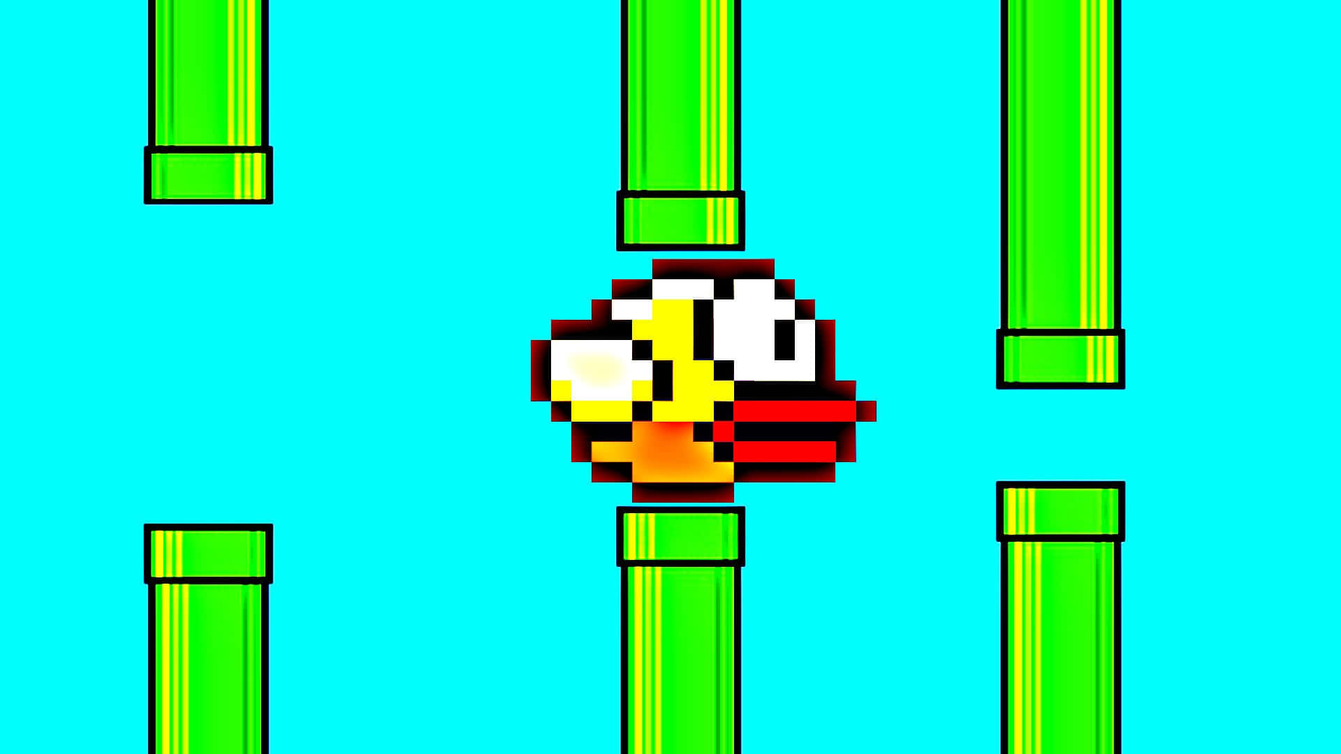 A Pixel Bird Is Flying Over A Bamboo Pole