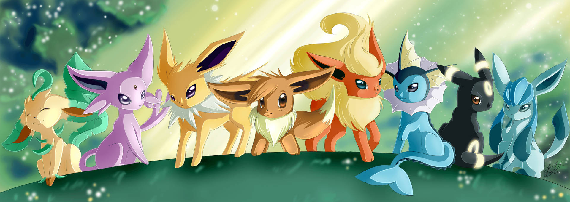 Flareon And Other Pokemon Standing Side By Side Wallpaper