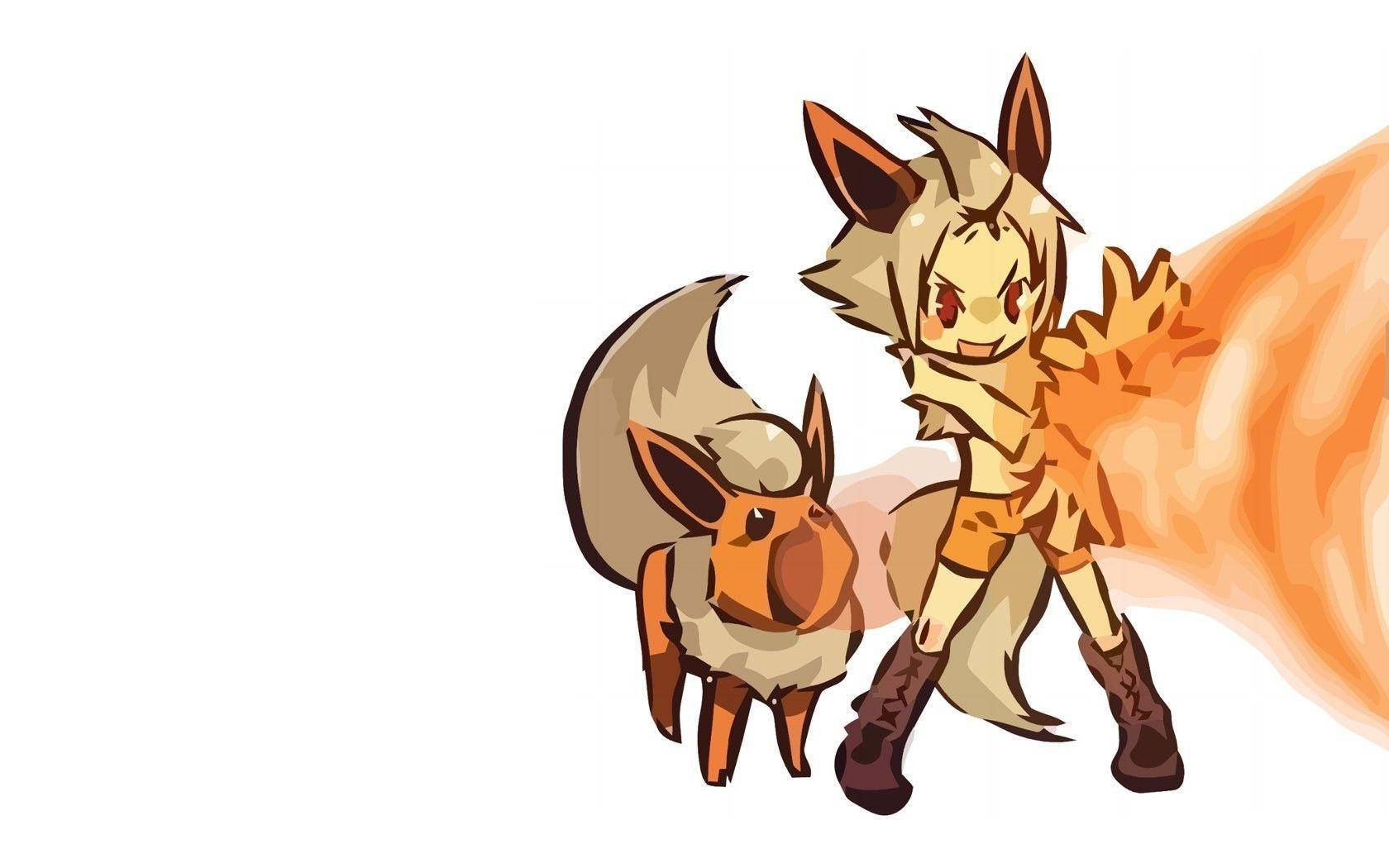 Flareon With A Pokemon Trainer Wallpaper